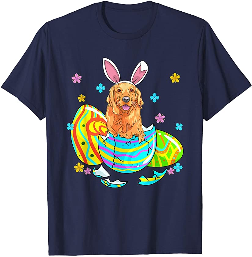 Cute Golden Retriever Easter Day Bunny Ear Eggs Men Women T-Shirt