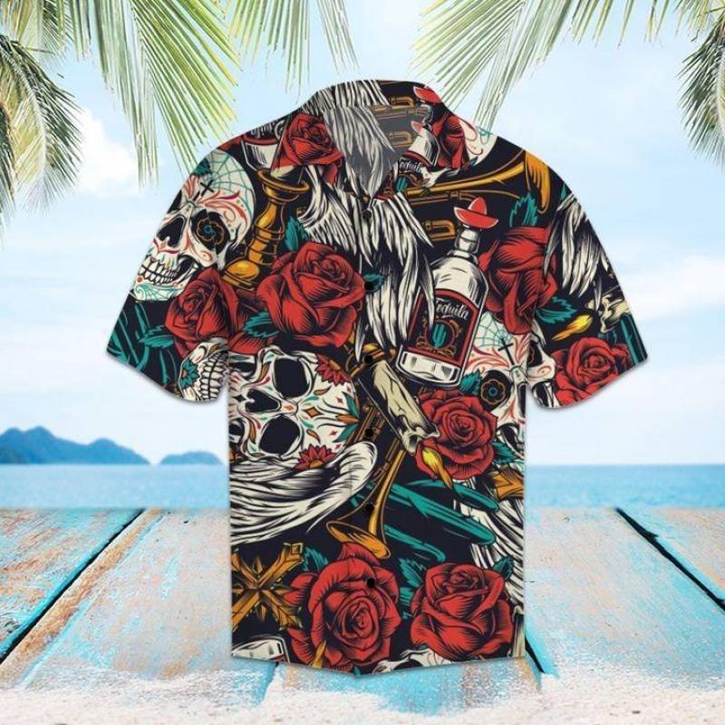 Amazing Sugar Skulls Rose Flowers Trumpets Hawaii Shirt Ha92061