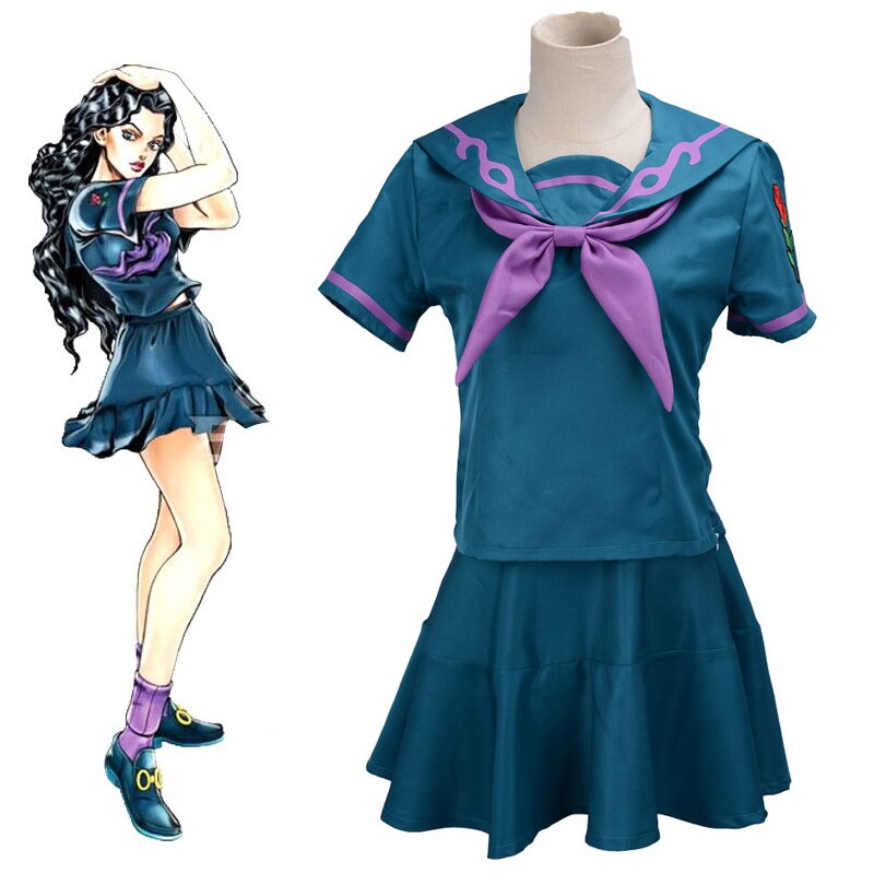 3pcs Anime Cosplay JoJo’s Bizarre Adventure Yamagishi Yukako Halloween Costume Women Top+Skirt+ Tie Sets Uniforms alx