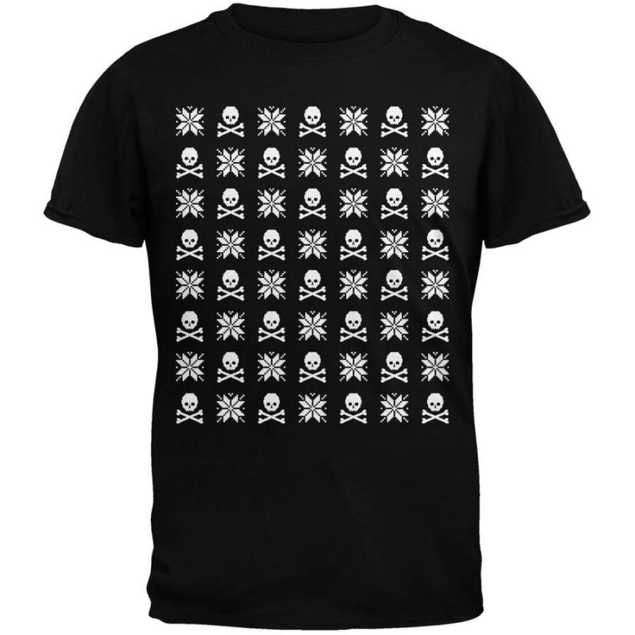 Skull And Crossbones Snowflake Ugly Christmas Sweater Black Youth T-Shirt