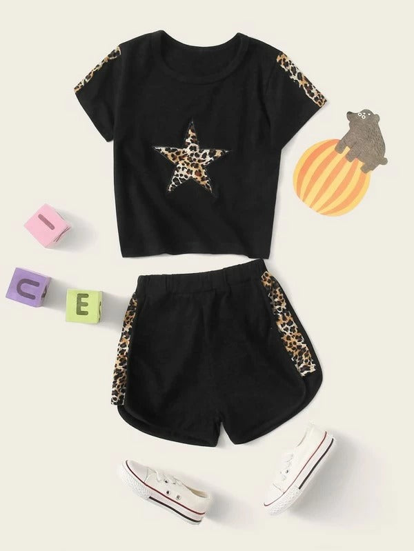 Toddler Girls Leopard Star Print Tee & Shorts