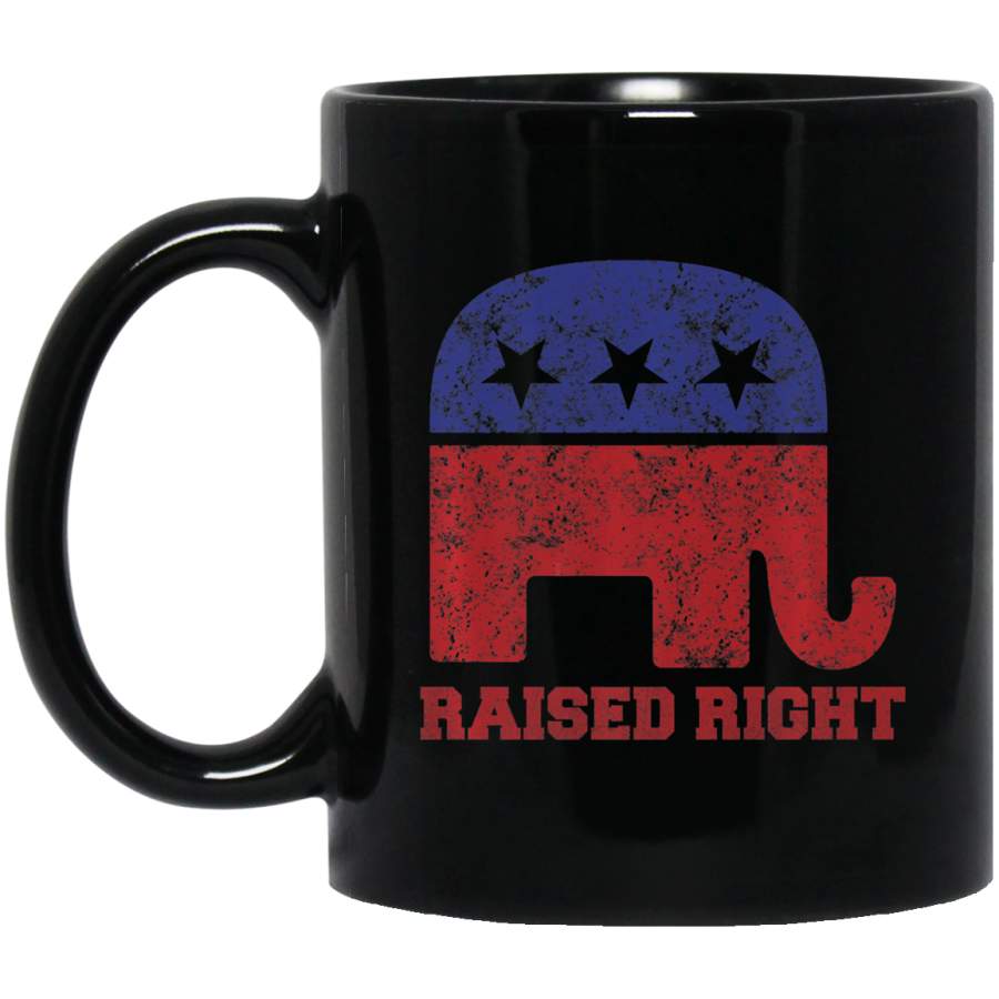 Raised Right! Republican Elephant Vintage Logo Coffee Mug