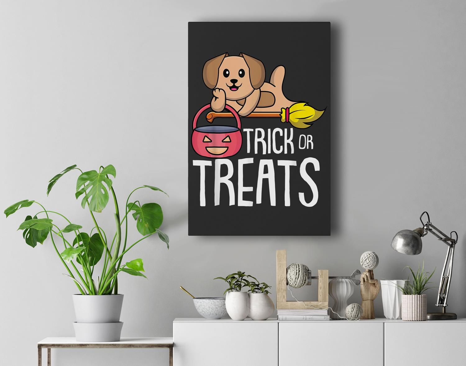 Trick Or Treats Lazy Halloween Costume Cute Dog Doggie Puppy Premium Wall Art Canvas Decor