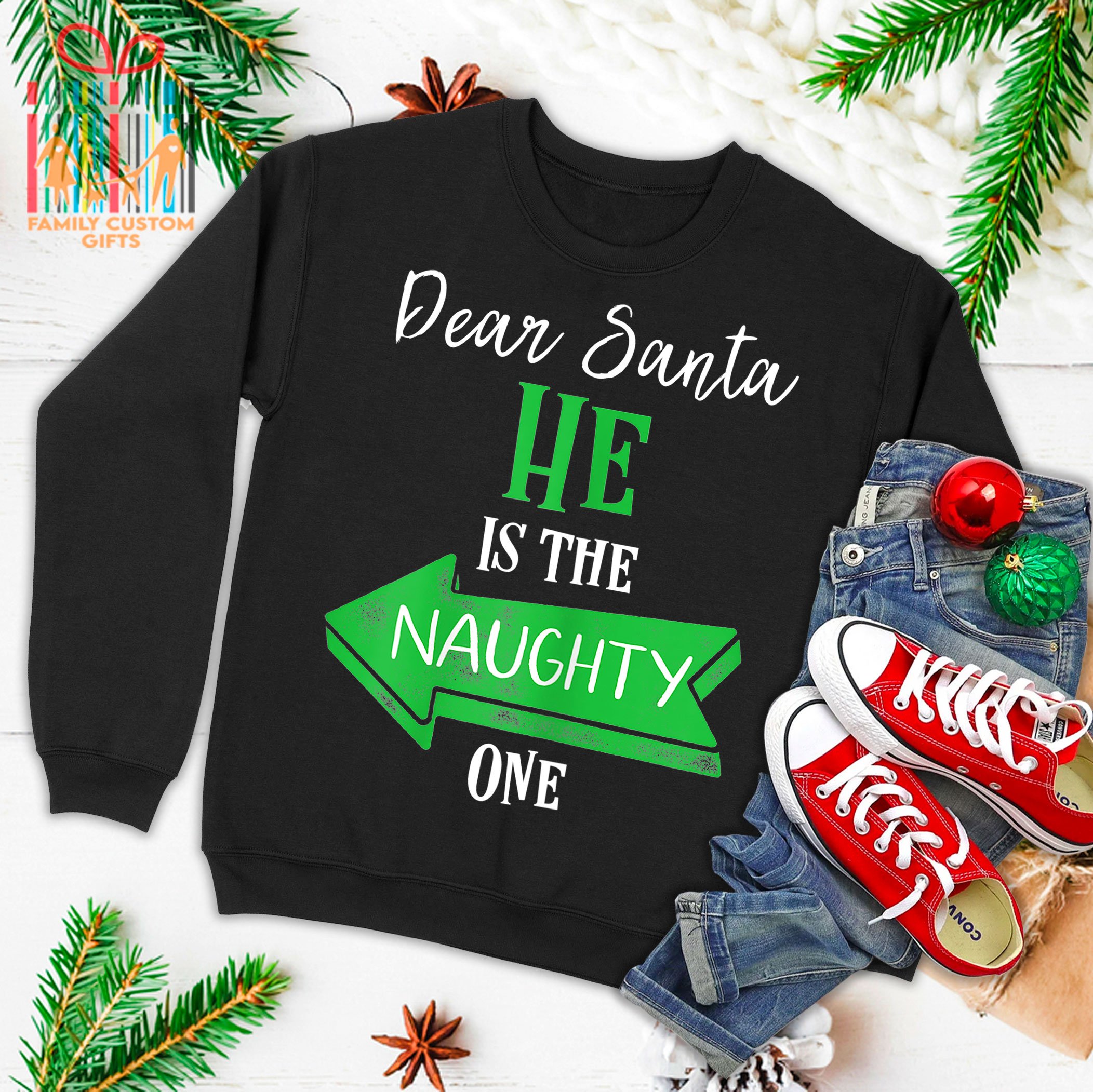 Womens Matching Christmas Outfit For Couples He’S The Naughty One Ugly Christmas Sweater T-Shirt