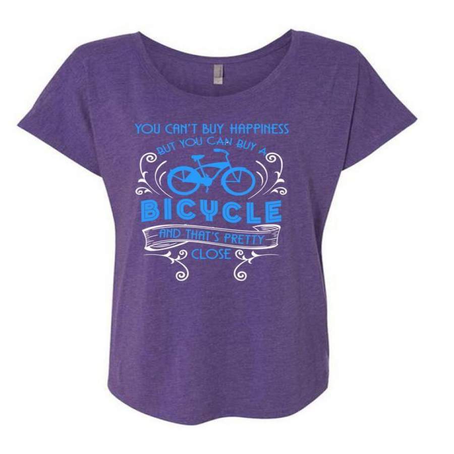 You Can’t Buy Happiness T Shirt, You Can Buy A Bicycle T Shirt, Cool Shirt (Ladies’ Triblend Dolman Sleeve)