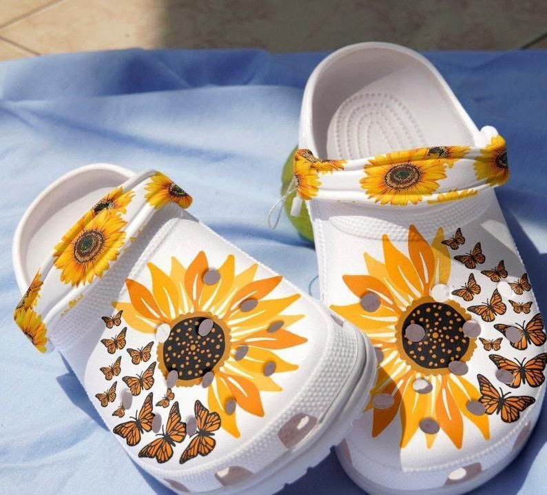 Butterflies Hippie Sunflowers Gift Hippie Girl Shoes Rubber clog Shoes Comfy Footwear