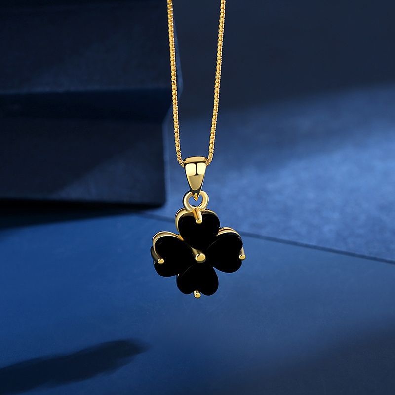 925 Sterling Silver Four Leaf Clover Necklace Black Onyx Female For Women High Quality 18K Gold Color Fine Jewelry Wholesale alx