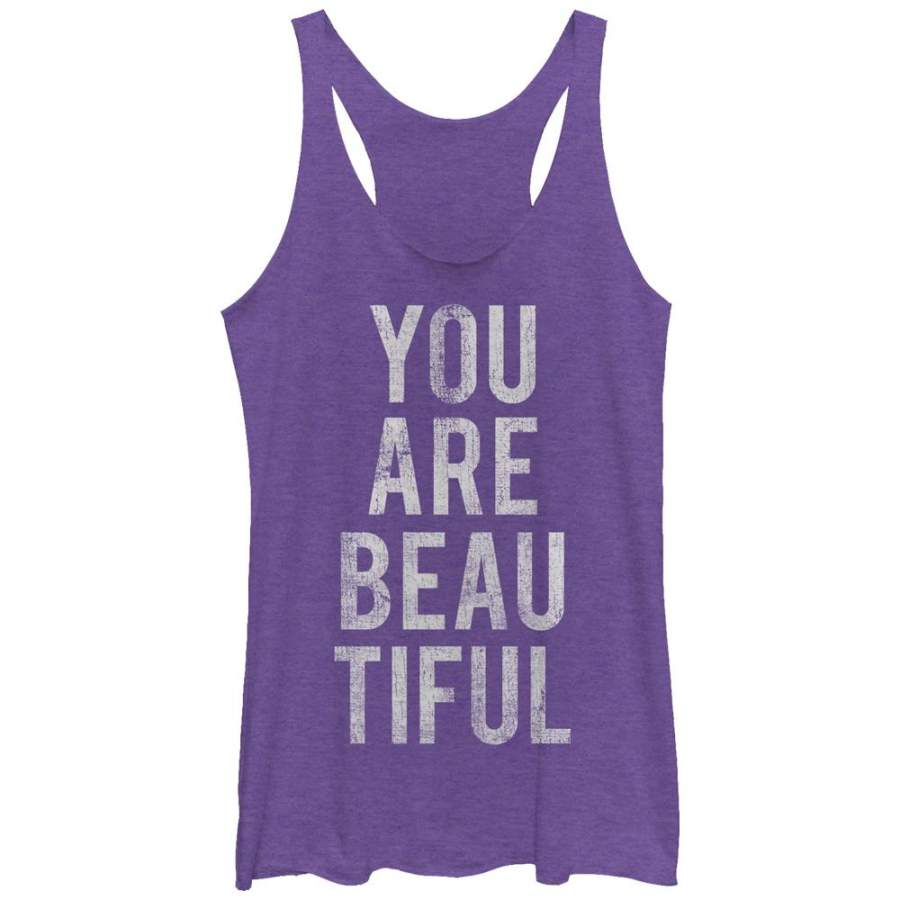 CHIN UP Women’s You are Beautiful Vertical  Racerback Tank Purple Heather