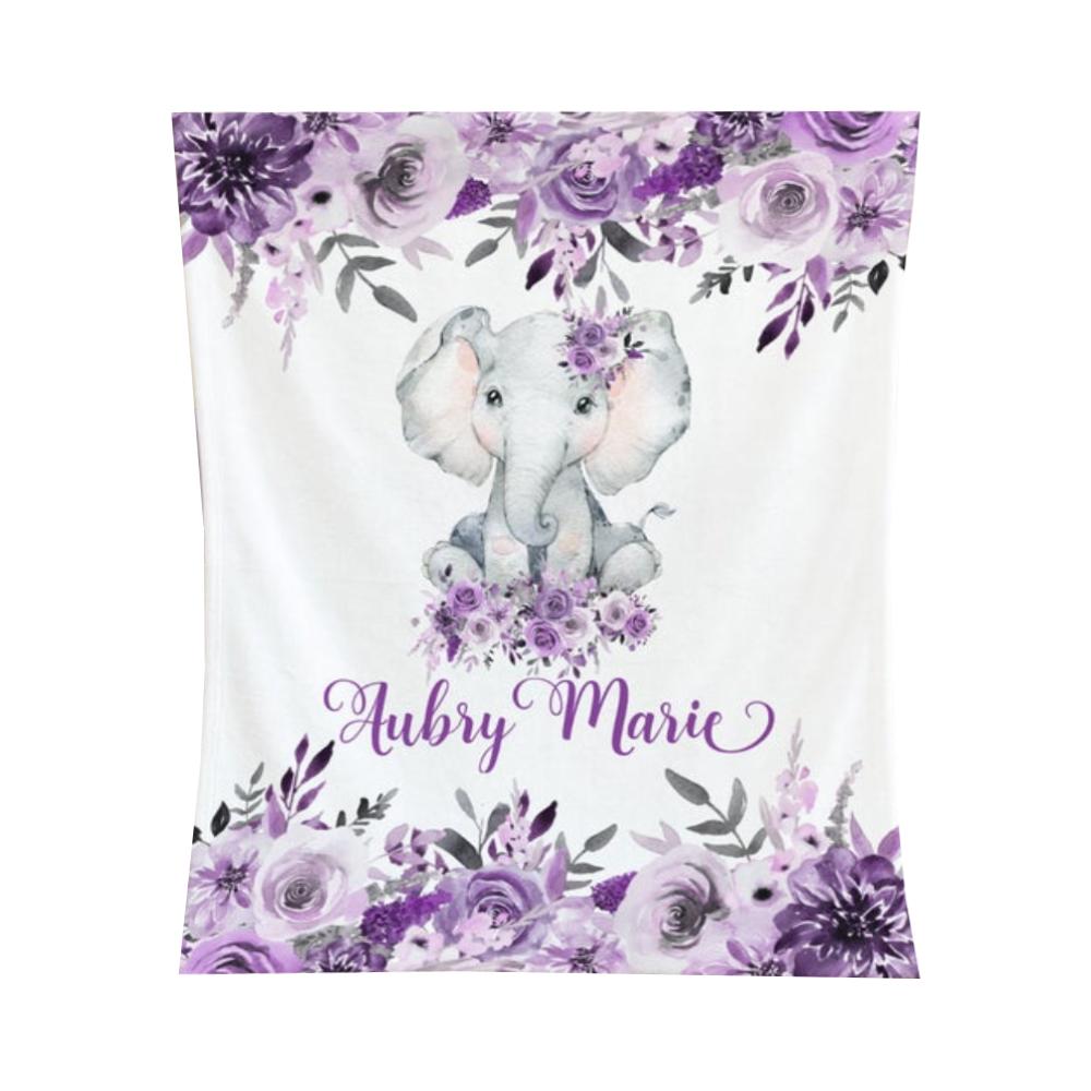 Personalized Baby Girl Blanket – Elephant Baby Blanket -Baby Name Blan Fleece Blanket, Blanket Sofa Bed, 3D Blanket