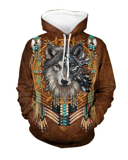 Wolf Turquoise Pattern 3D Hoodies – Native American Shirt Sweater Zip Hoodie Gifts – H29