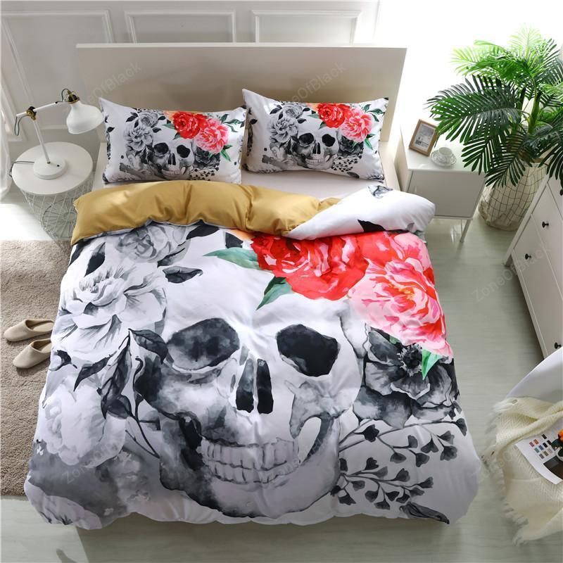 Candy Skull Red Rose 3D Printed Duvet Cover Set Soft Lightweight Microfiber Comforter