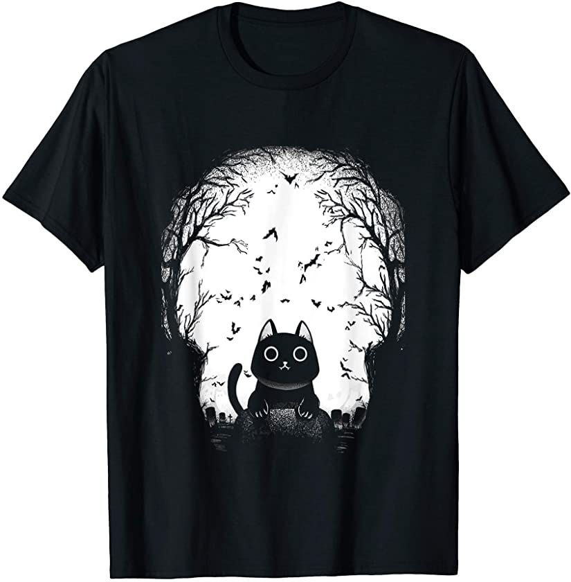 Spooky Cat in The Woods Horror Vintage Graphic kitten T-Shirt