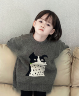 3955E Children Sweater Little Milk Dog Knitted Sweater Winter 2022 New Korean Cartoon Thickened Girl’s Sweater Bottoming Tops alx