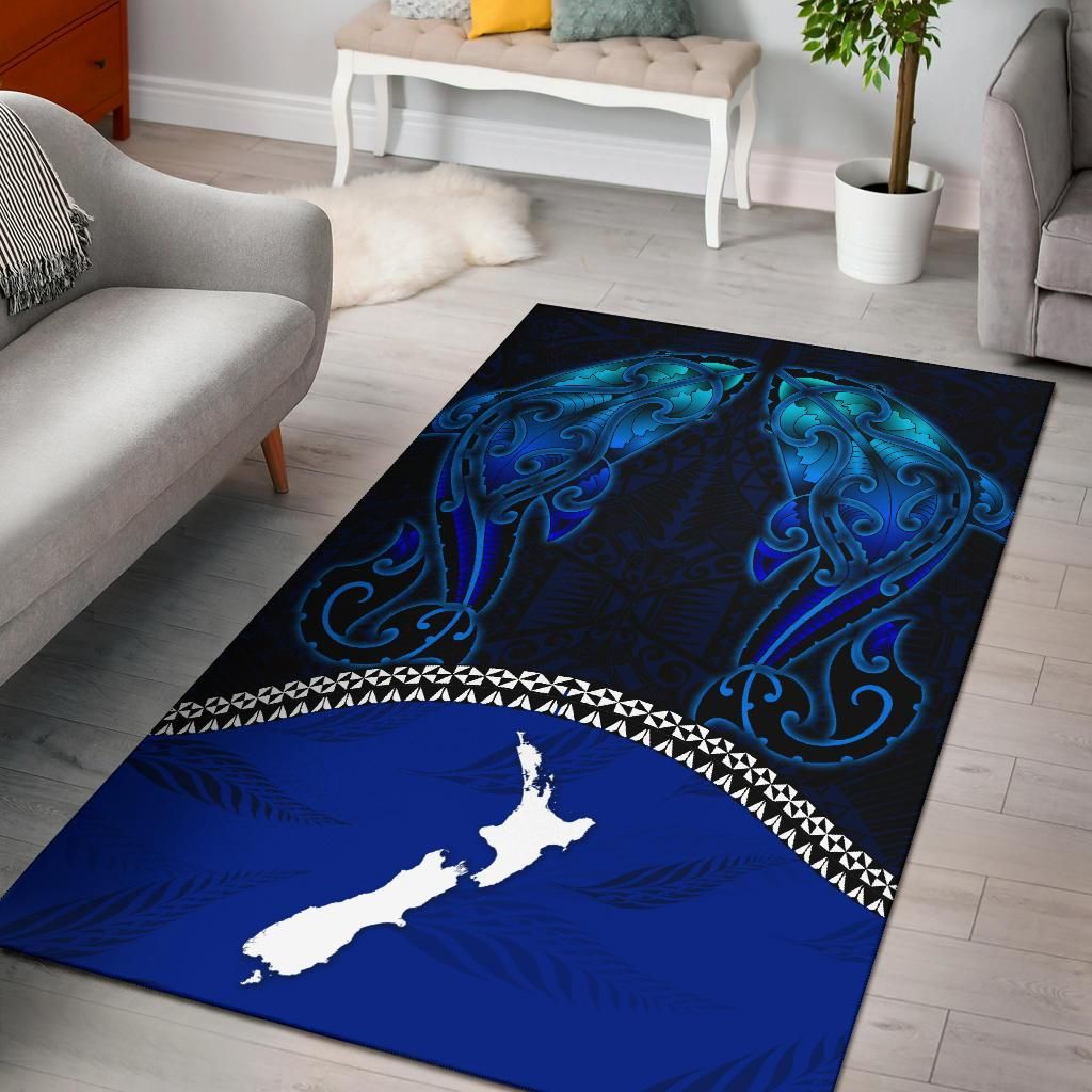 Maori Maui Dolphins Rug, Whakakotahi I Te Aroha Blue K5