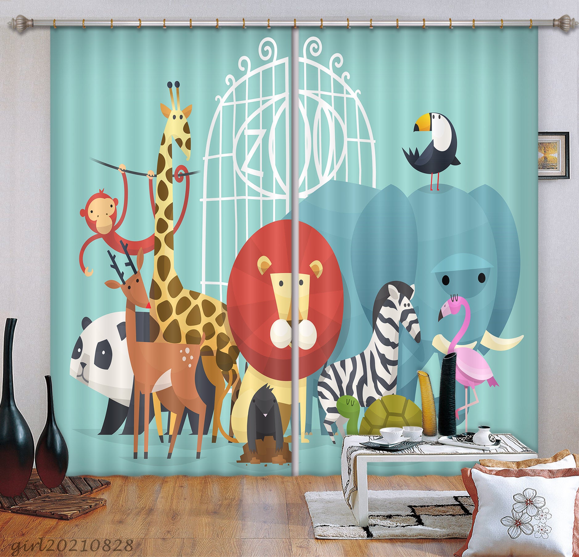 3D Cartoon Circus Animal Elephant Lion Curtains And Drapes Lqh 76