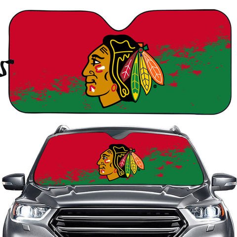 Chicago Blackhawks Logo Print Car Sun Shade 3D Printed In Green & Red