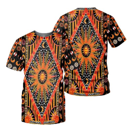 Hippie Style Sun And Moon Orange 3D All Over Printed Shirts For Men And Women, Gift For Hippie Lover, Hippie Soul