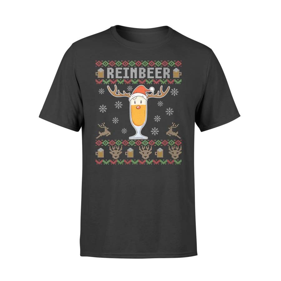 Womens Funny Ugly Christmas Reinbeer Christmas Beer Gift V-Neck T-Shirt – Standard T-shirt