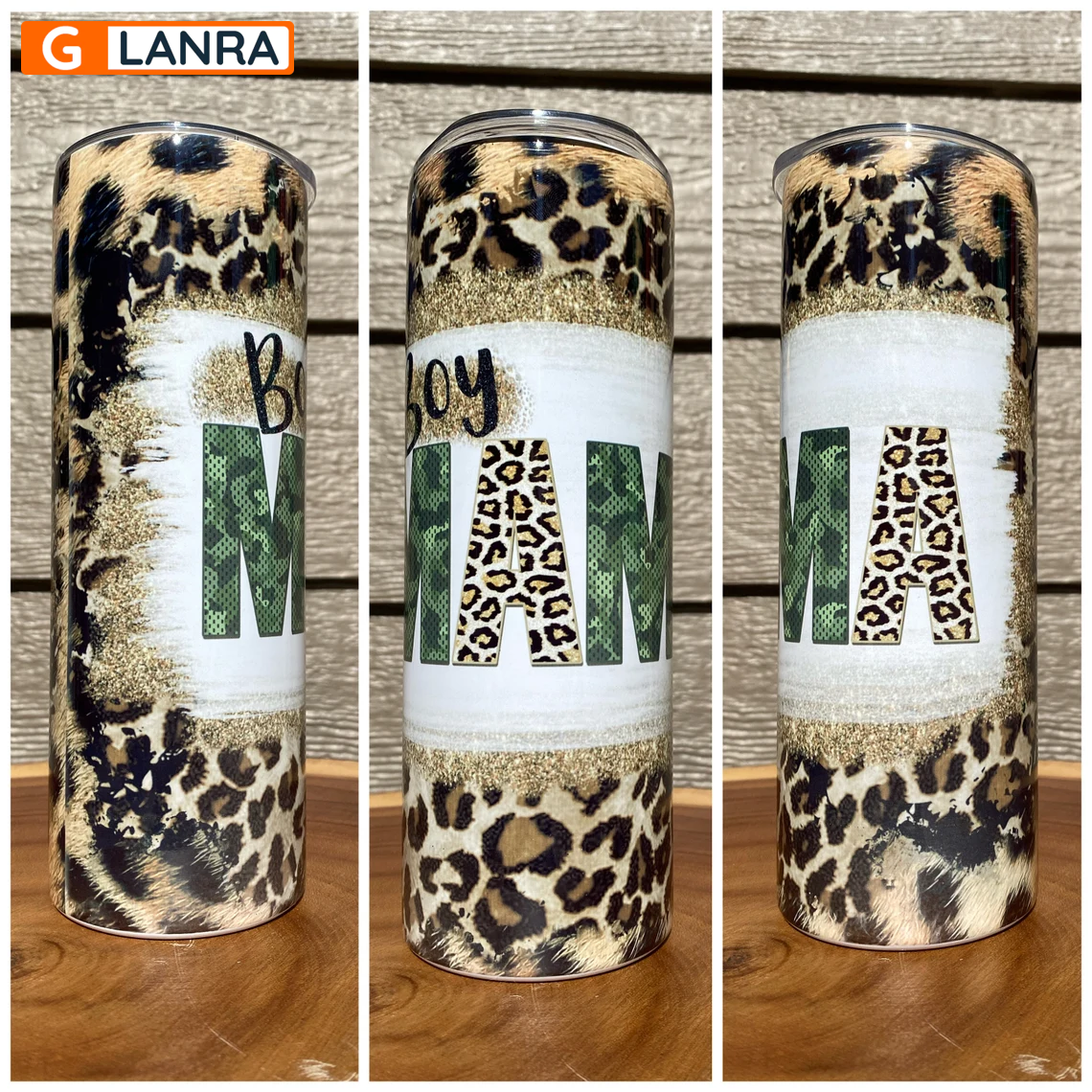 Boy Mama Skinny Tumbler, Mom Son Skinny Tumbler, Mama Leopard Pattern Tumbler, Mother Glitter Water Bottle, Stainless Steel Tumbler, Metal, Insulated