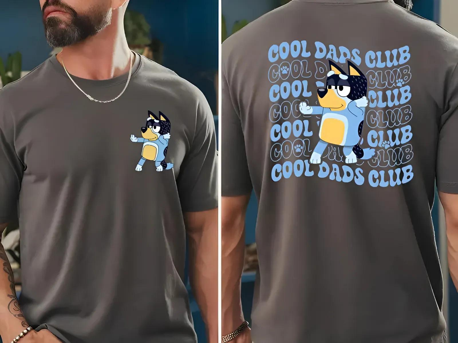 Cool dads club bluey front and back T-Shirt, Menswear Top Casual Cotton gift printed tshirt business printed t-shirt graphic shirt design retro