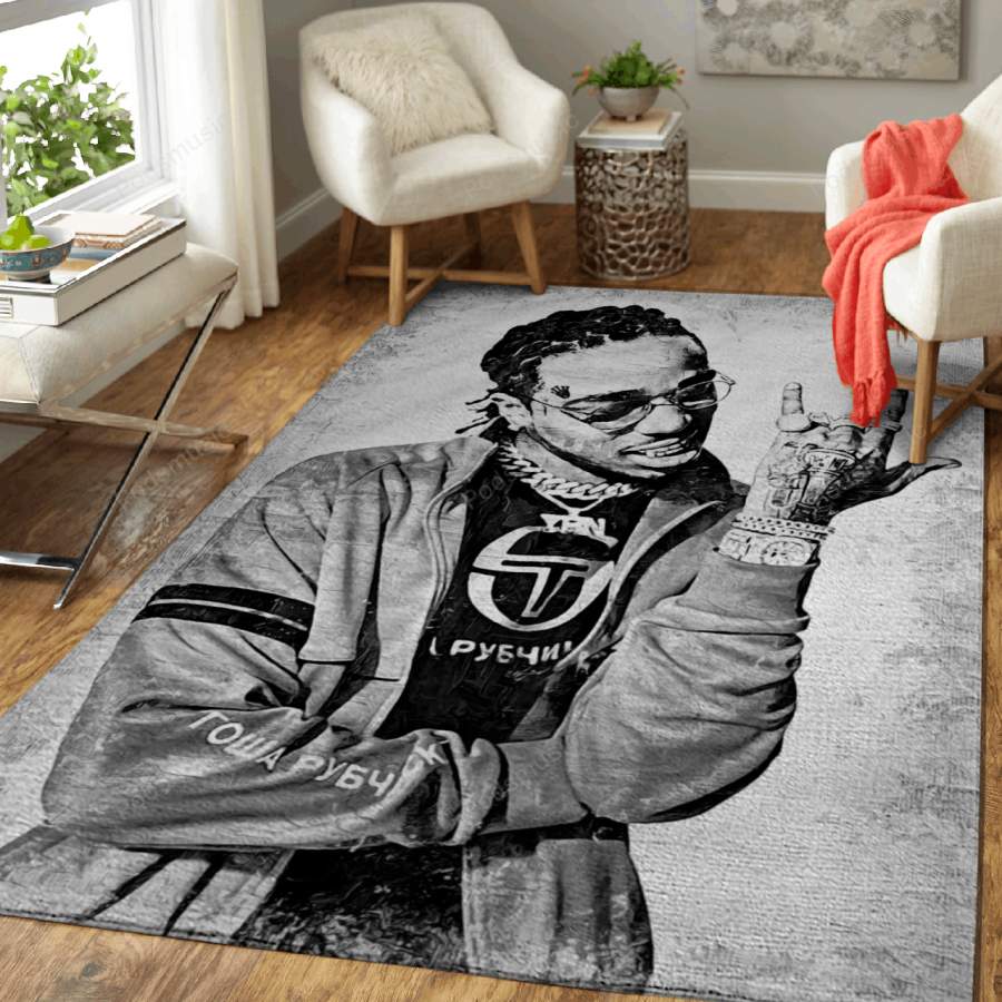 QUAVO – Music Monochrome Art For Fans Area Rug Living Room Carpet Floor Decor