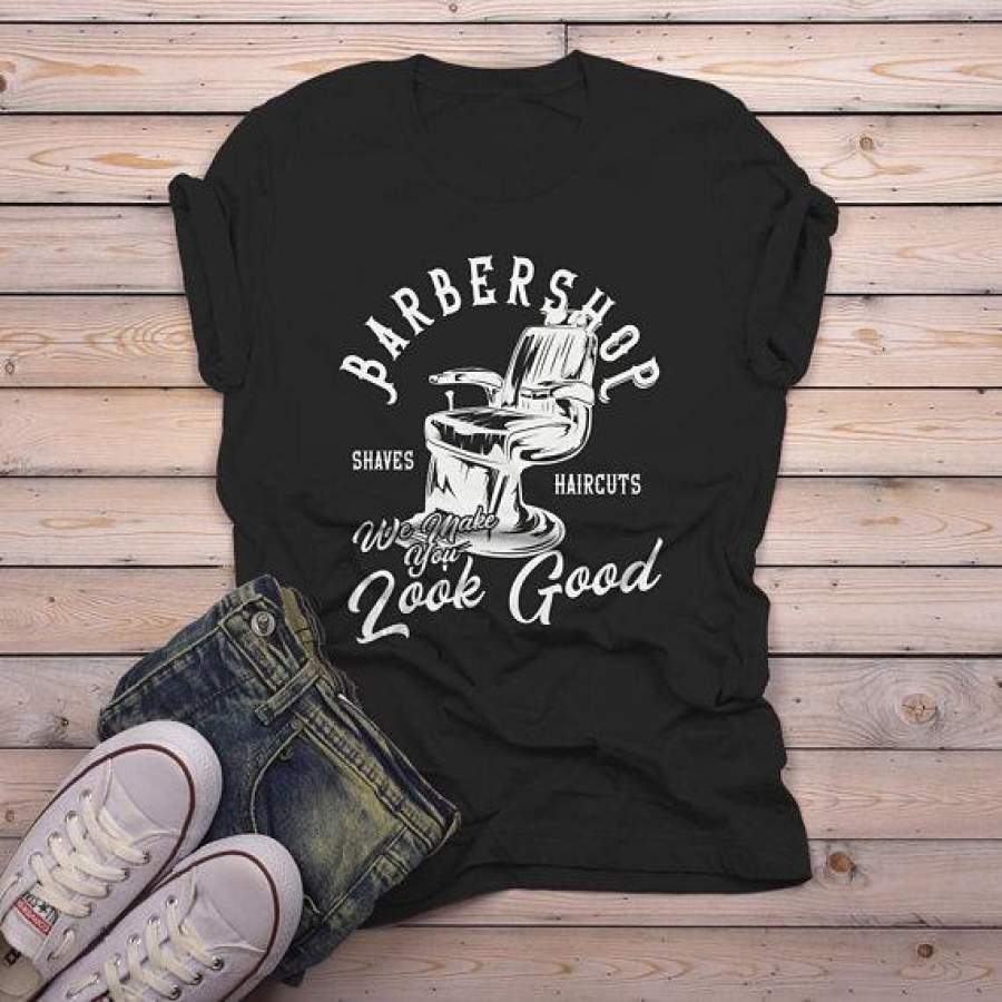 Men’s Barbershop T Shirt Barber Shirts Make You Look Good Vintage Graphic Tee