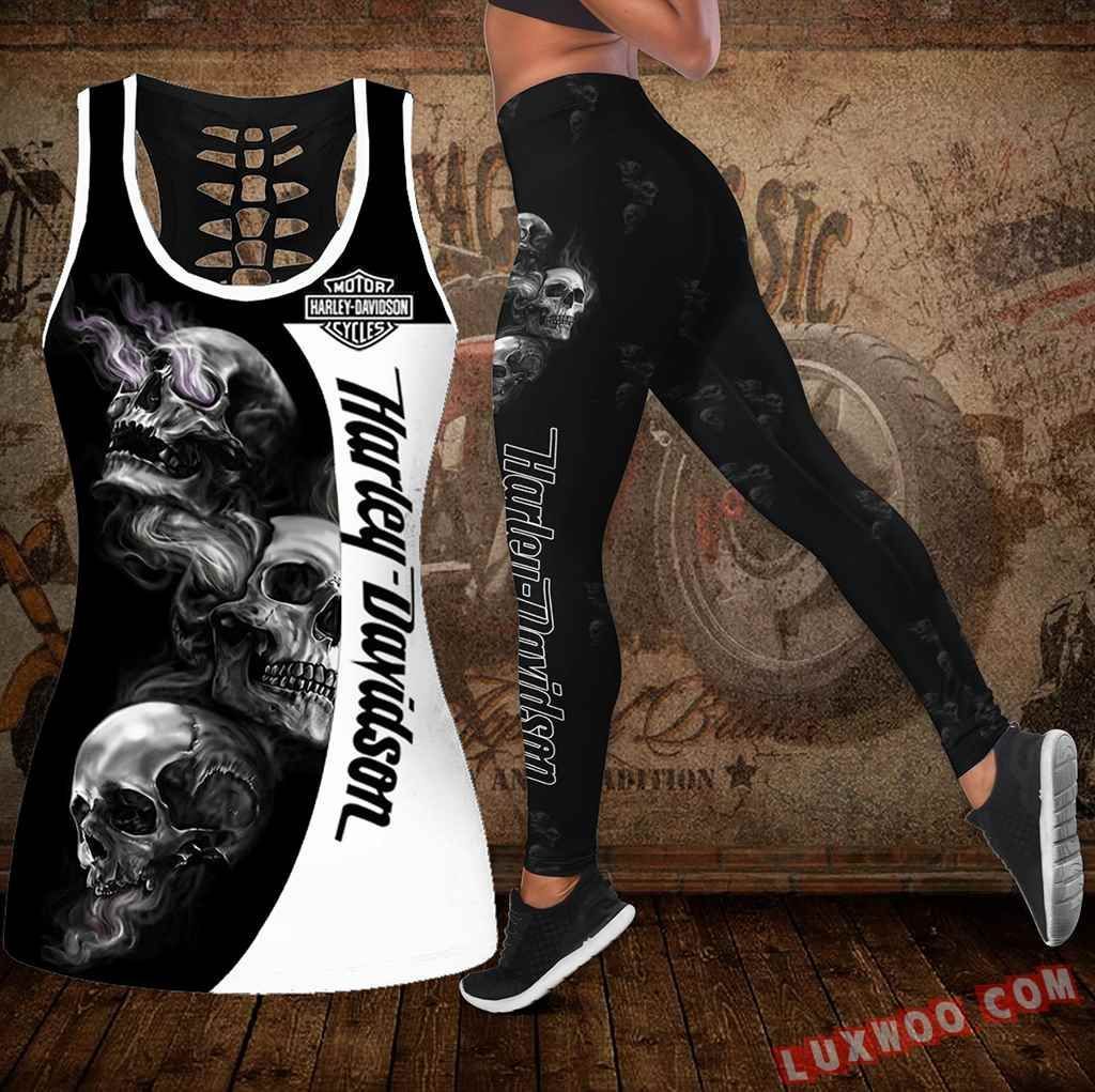 Combo Harley Davidson New Skull Hollow Tanktop Legging Set Outfit K1957