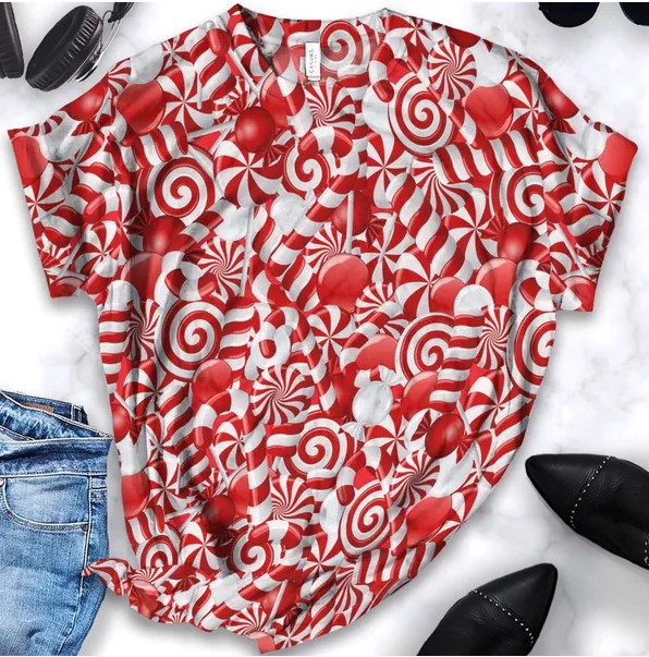 Christmas Candy Red Casual T Shirt Qdh