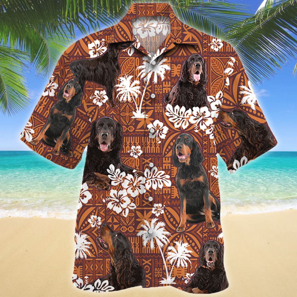 Gordon Setter Dog Red Tribal Pattern Hawaiian Shirt Ha64831