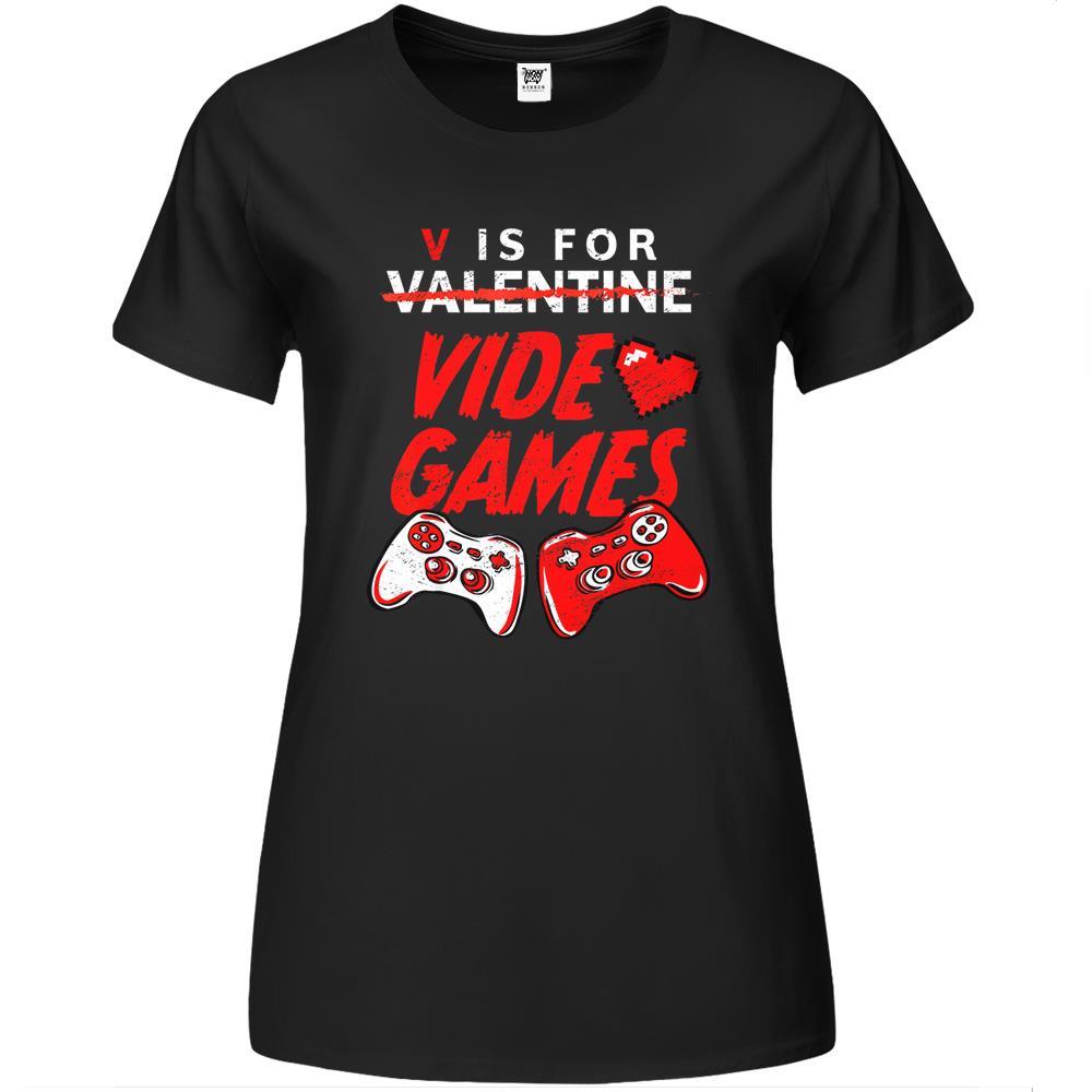 V Is For Video Games Funny Gamer Boy Men Valentines Day 2022 Premium Womens T Shirts