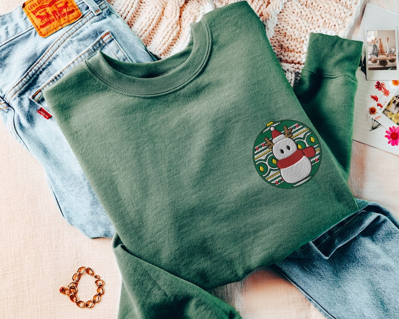 Snowman Merry Christmas Embroidered Sweatshirt 2D Crewneck Sweatshirt All Over Print Sweatshirt For Women Sweatshirt For Men Sws5383