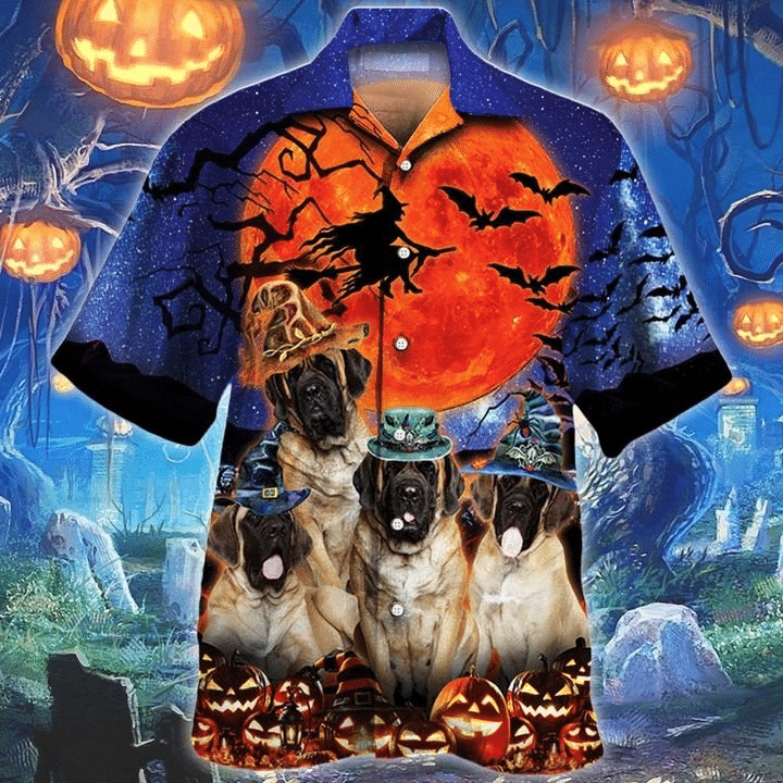 English Mastiff Dog Lovers Halloween Night Hawaii Graphic Print Short Sleeve Hawaii Shirt Ha32361