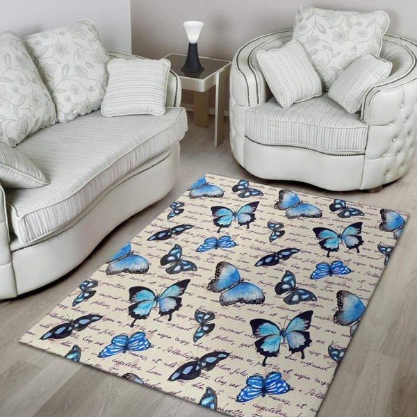 Blue Butterfly Watercolor Print Area Rug