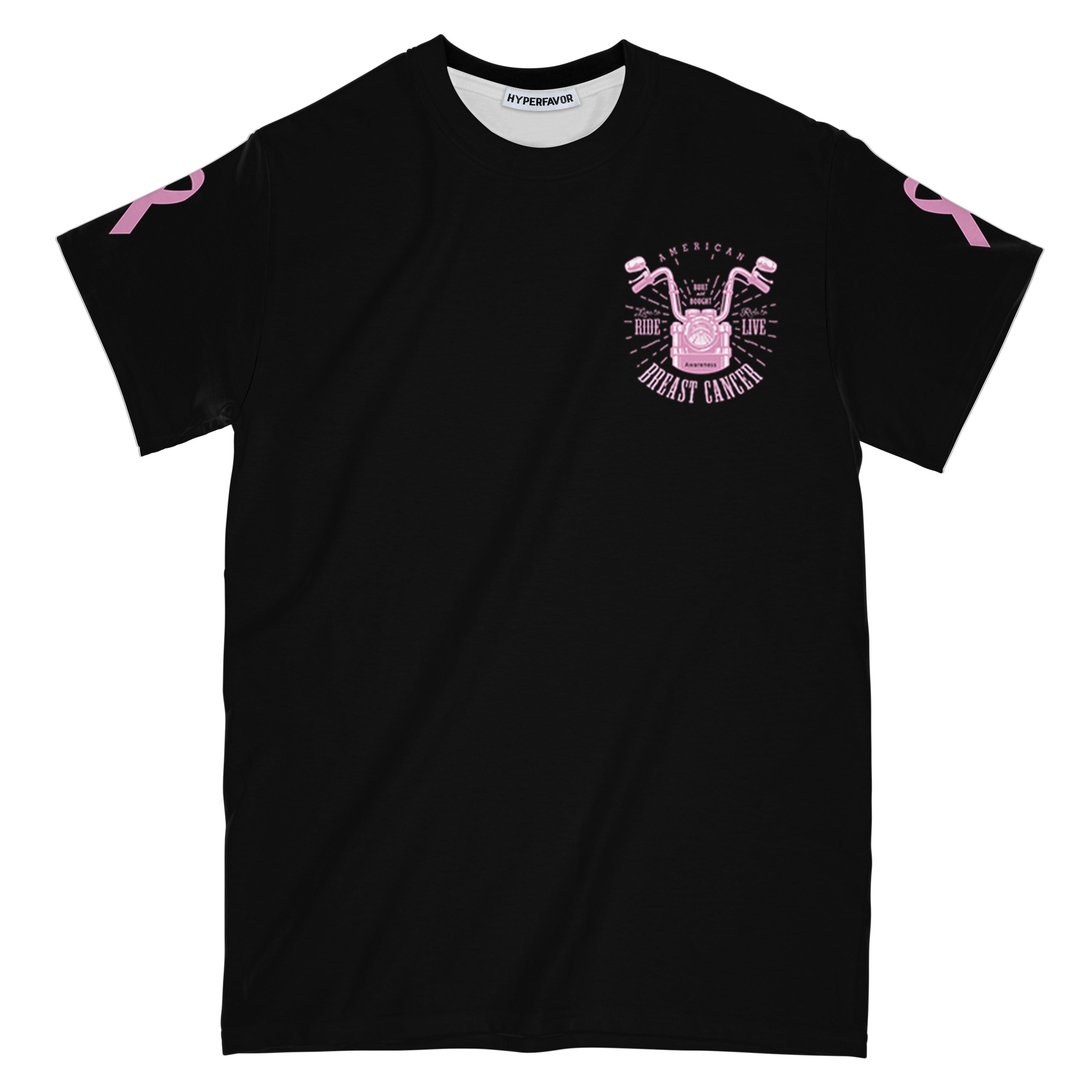Ride For A Cure American Motorcycle Breast Cancer Awareness All Over Print T-Shirt, Top Gift Idea For Survivors