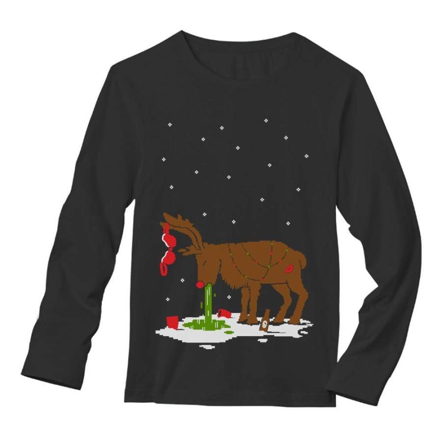 Xmas Reindeer Hangover Ugly Christmas Party Long Sleeve T-Shirt