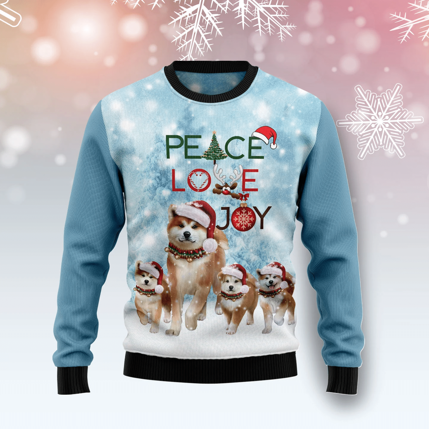 Akita Peace Love Joy Christmas Ugly Sweater