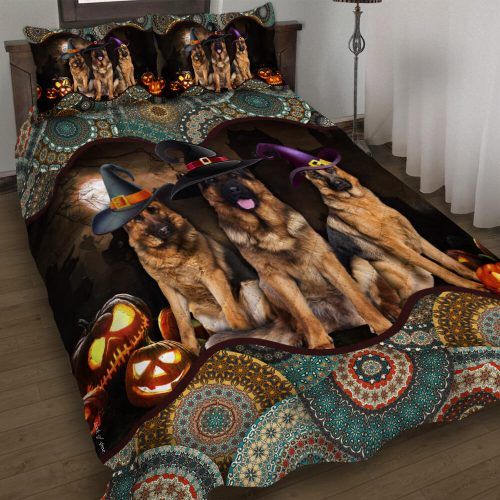 463DDTDOG-German Shepherd Halloween Pumpkin Quilt Bed Set