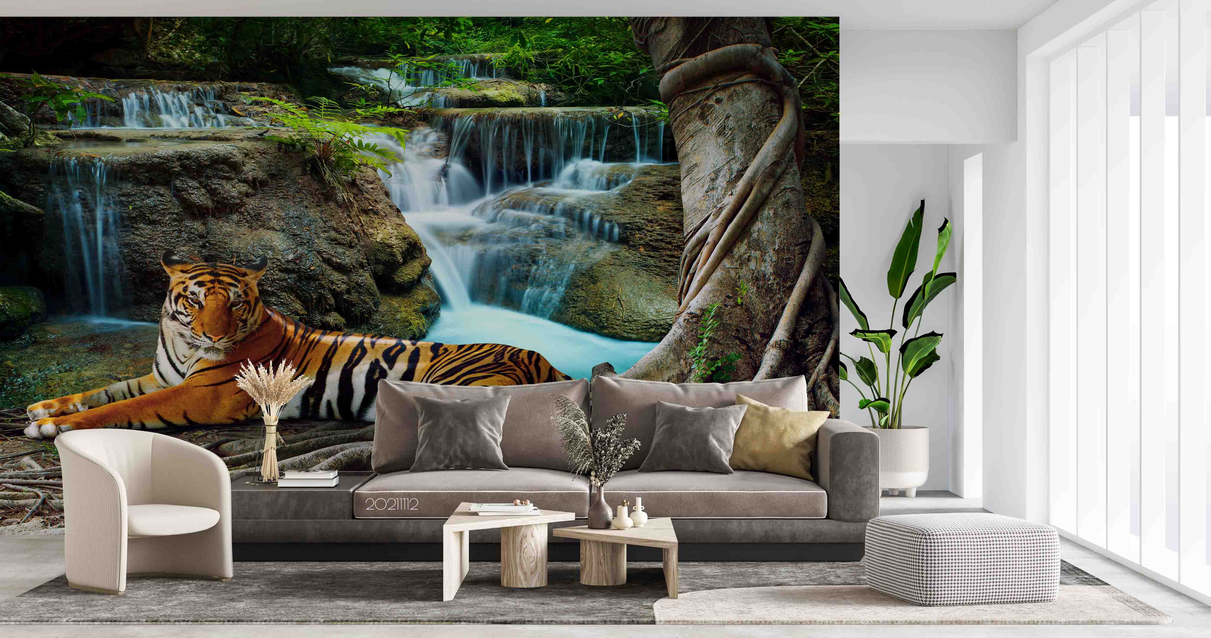 3D Forest Waterfall Tiger Landscape Wall Mural Wallpaper Lqh 8