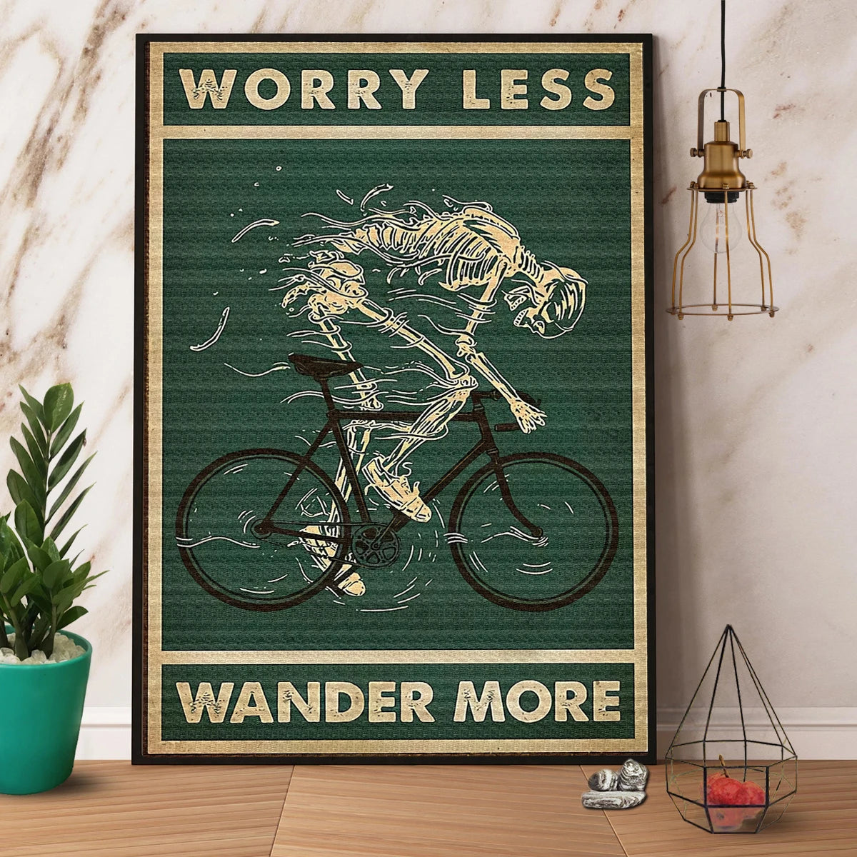 Halloween Skeleton Cycling Worry Less Wander More Canvas Prints Poster Wall Art