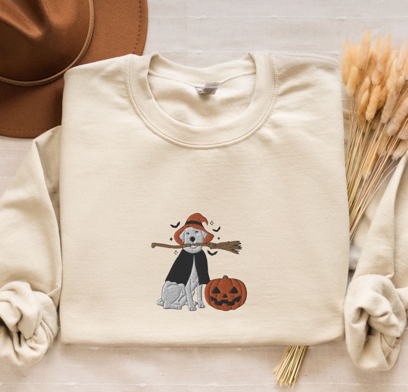 Witch Dog Halloween Embroidered Sweatshirt 2D Crewneck Sweatshirt All Over Print Sweatshirt For Women Sweatshirt For Men Sws3748