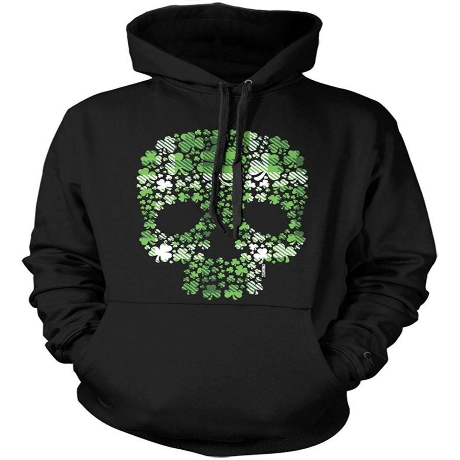 Manateez St. Patrick’s Day Plaid Four Leaf Clover Candy Skull Hoodie