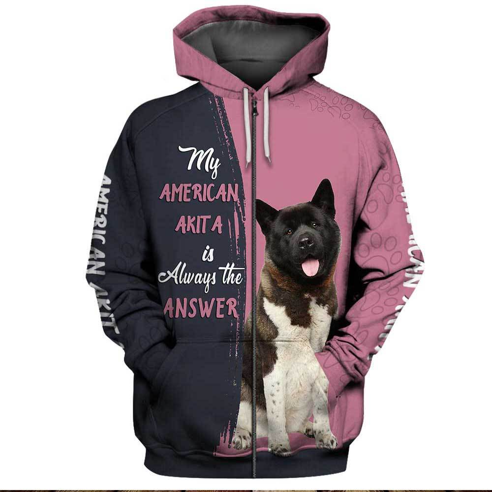 Best Hoodie  American Akita 3D Full Printing Zip 82889 Hoodie , 3D Hoodie