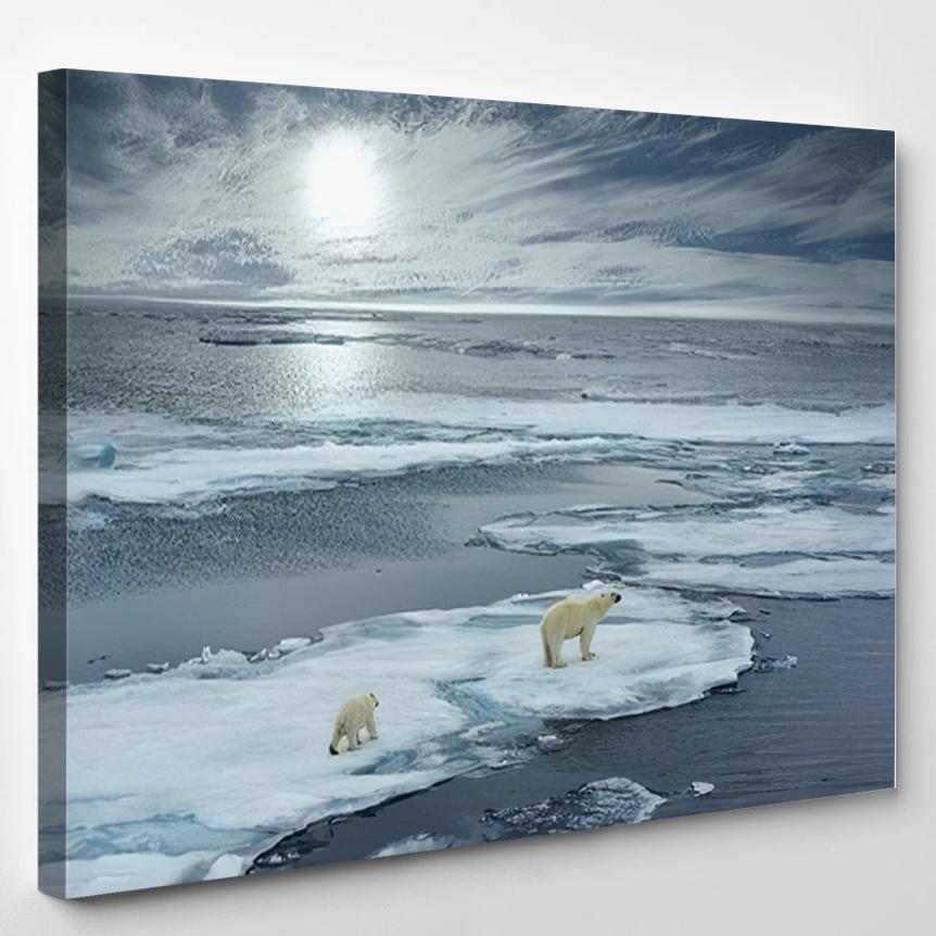 Polar Bear Sow Cub Walk On 1 – Bear Animals Canvas Print