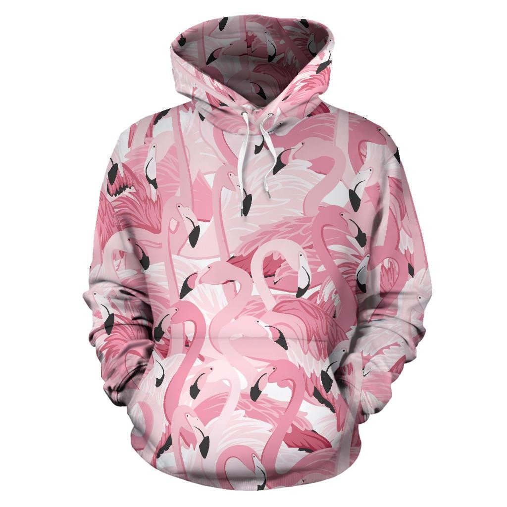 Cool Custom Hoodie Pink Flamingos Pattern Background Pullover Hoodie Art#1931 Hoodies For Men And Women Trendy Fashion