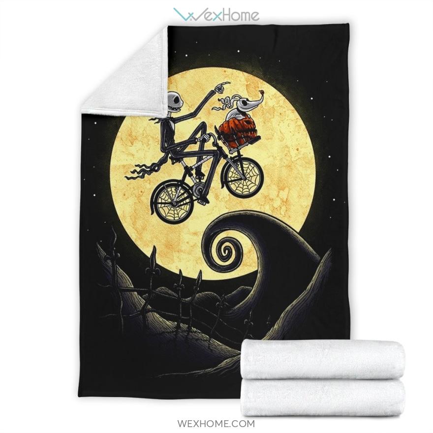 Jack Skellington Rides Bike Over Moon The Nightmare Before Christmas Premium Blanket