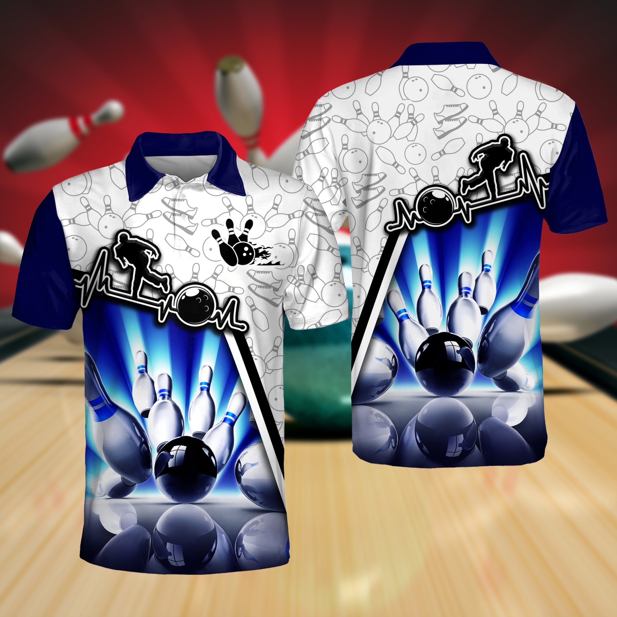 Blue Neonlights Bowling 3D Polo Shirt