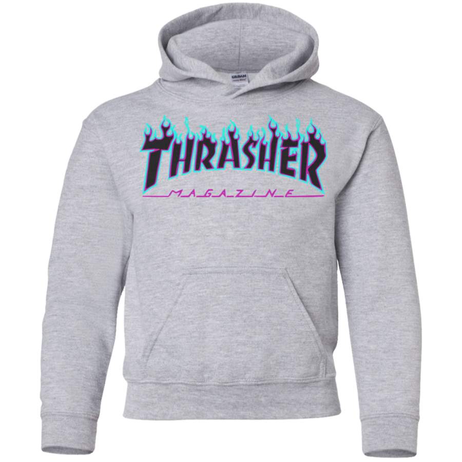 Thrasher Puple Flame Logo Youth Pullover Hoodie T-Shirt