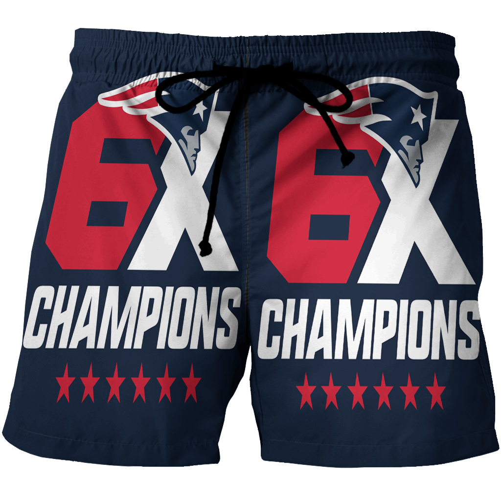 New England Patriots 6X Champions Blue 3D All Over Print Summer Beach Hawaiian Short