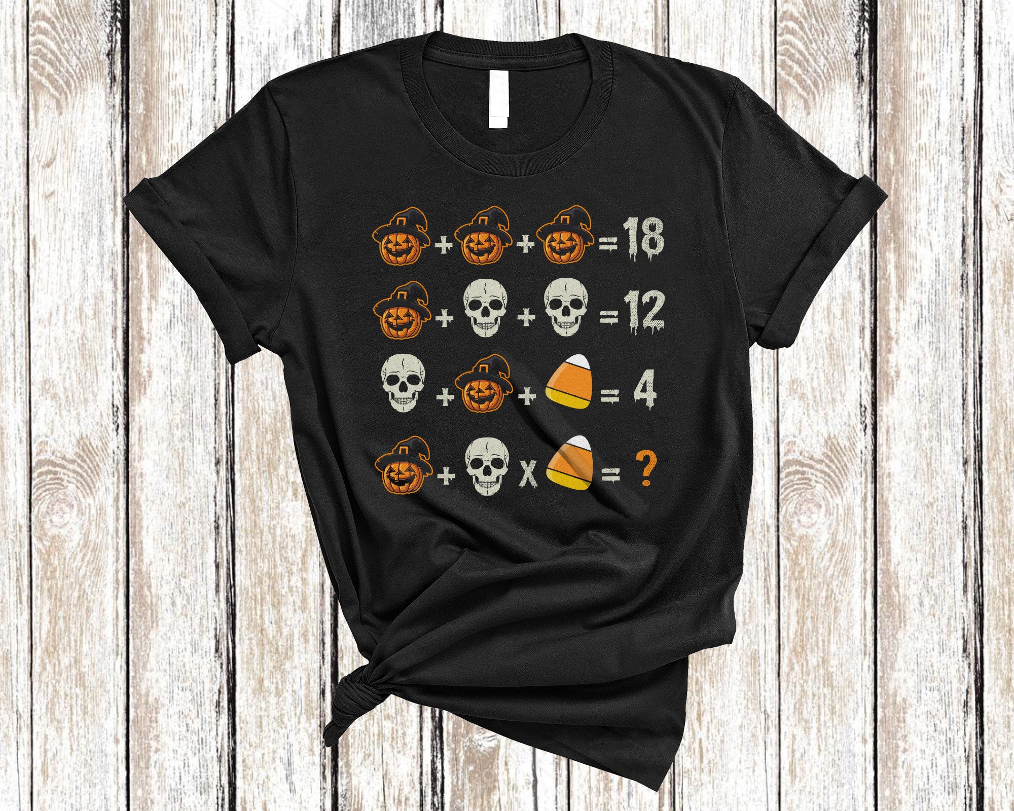 Order Of Operations Quiz Math Funny Halloween Pumpkin Skull Candy Corn Math Teacher T-Shirt