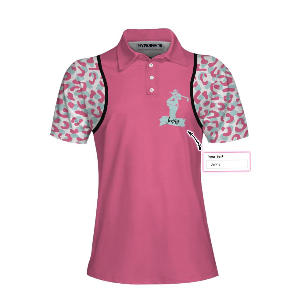 A Bad Day Of Golf Always Beats A Good Day Of Work Leopard Short Sleeve Women Polo Shirt, Pink Leopard Shirt